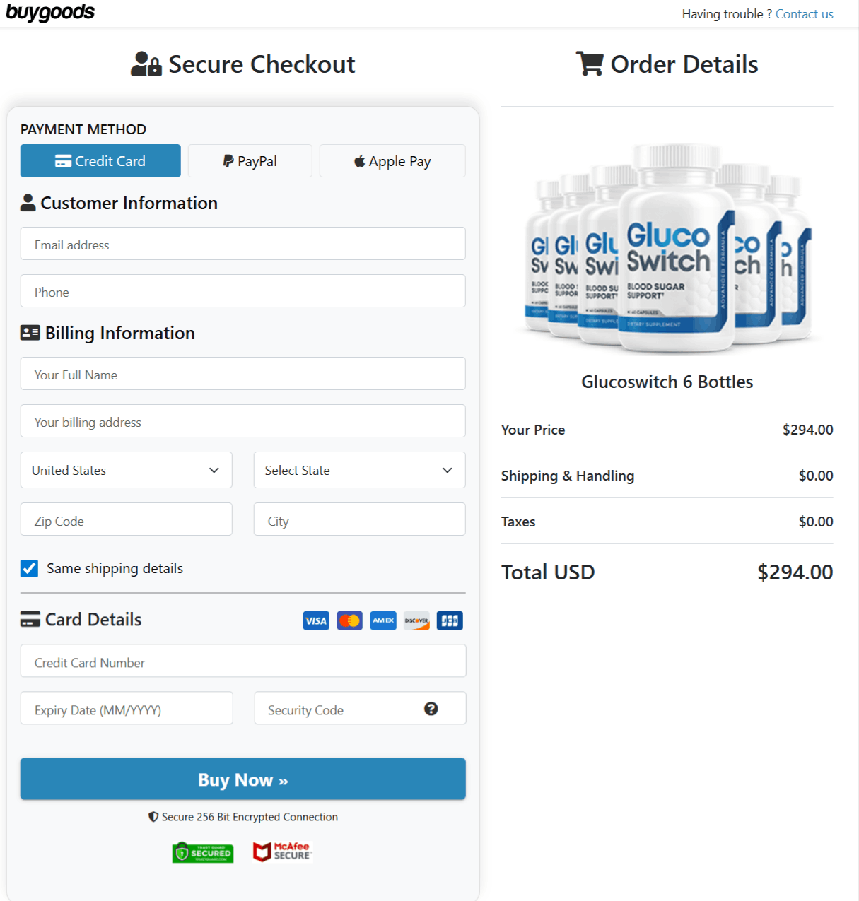 GlucoSwitch checkkout page